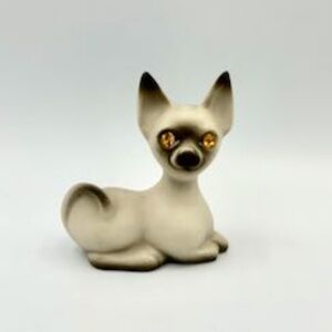 Vintage Roselane Sparklers Chihuahua Dog Figurine USA Pottery Rhinestone Eyes